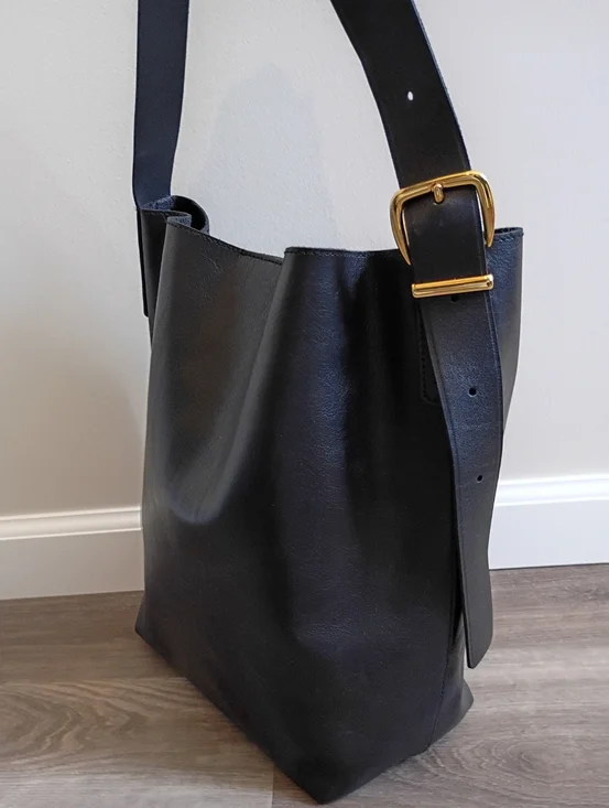 Madewell Classic True Black Cow Leather The Essential Bucket Tote Bag Mininalist - Picture 3 of 9
